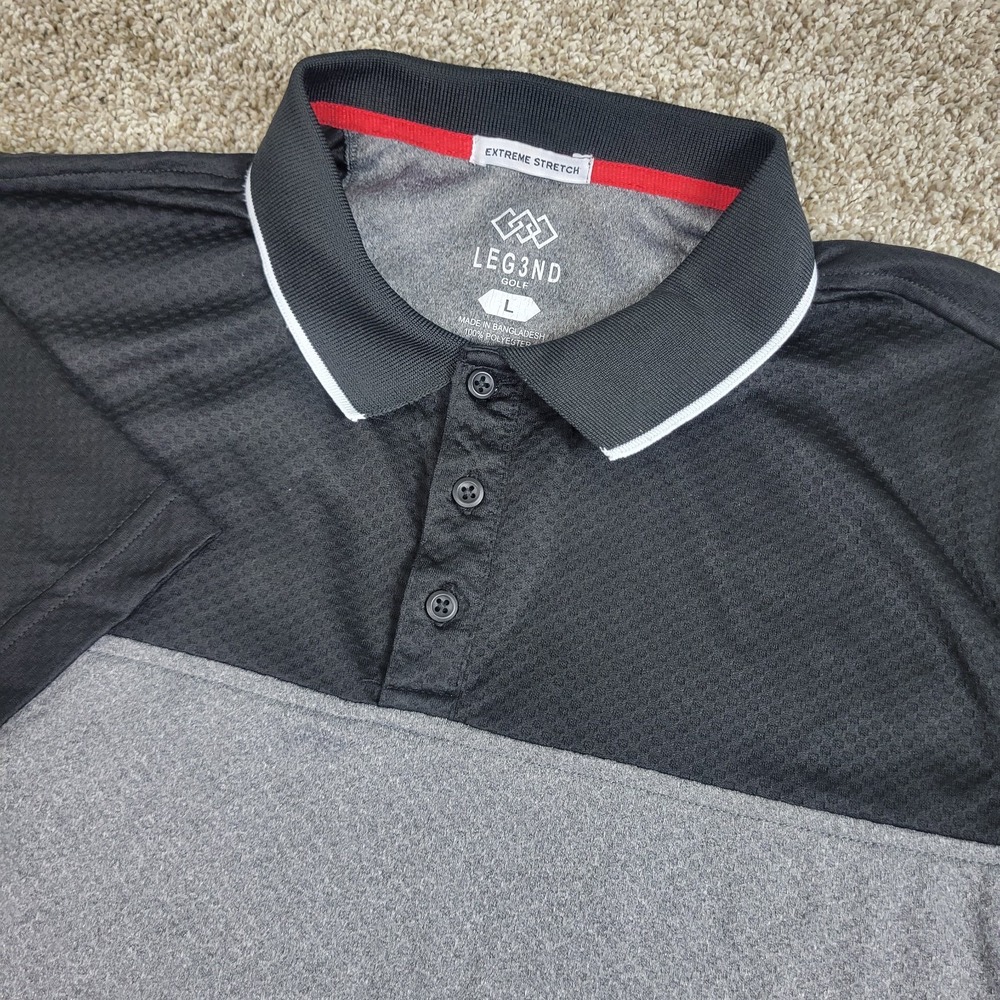 Legend Golf Extreme Stretch Mens Large Black Gray Colorblock Performance Polo
